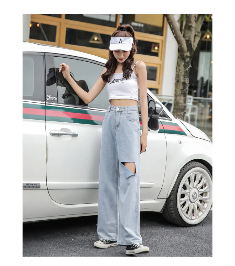 Chic High-Waist Ripped Denim for Women