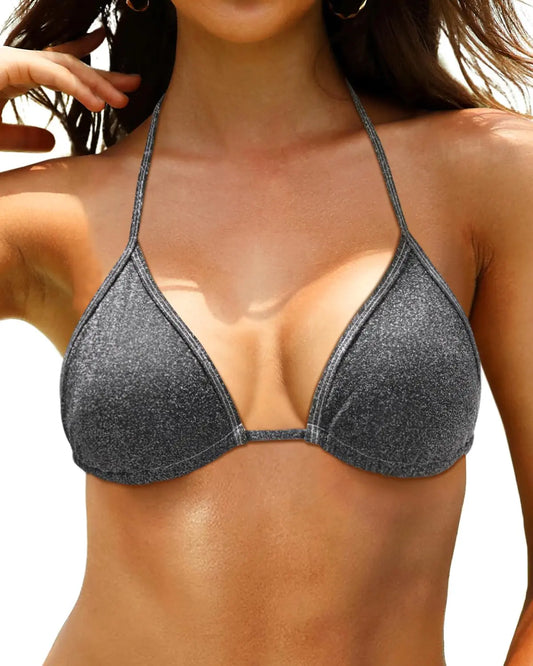 Chic Black Silver Halter Bikini Top