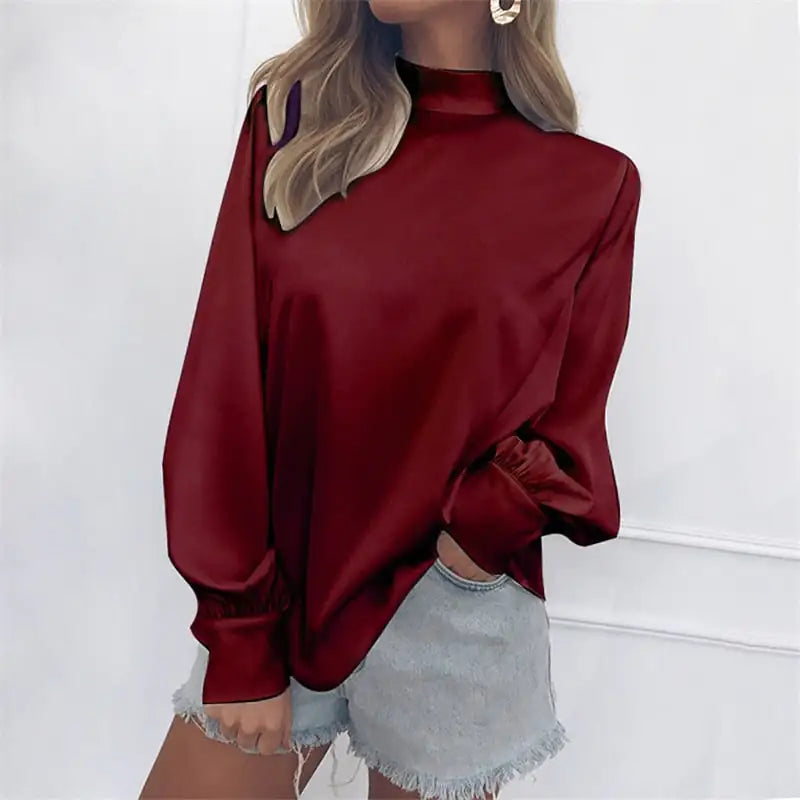 Chic High Neck Lantern Sleeve Blouse