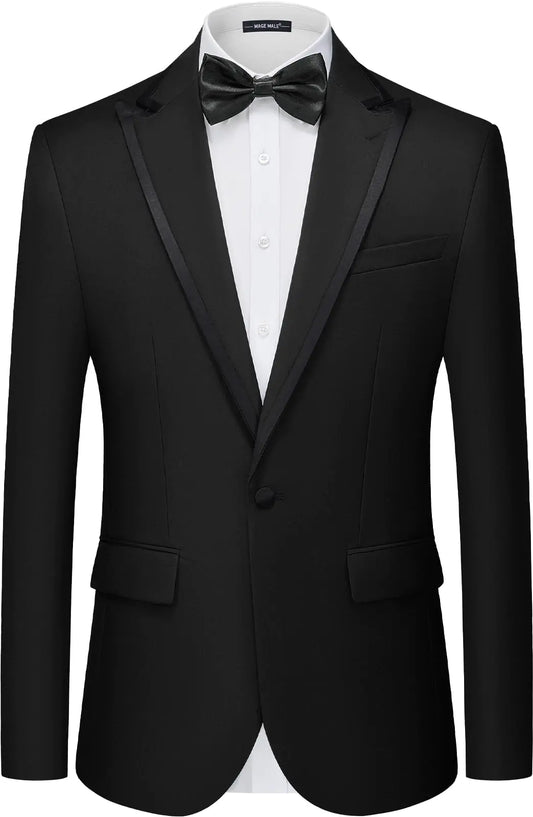 MAGE MALE Mens Slim Fit Blazer with Bow Tie - One Button Peak Lapel Jacket
