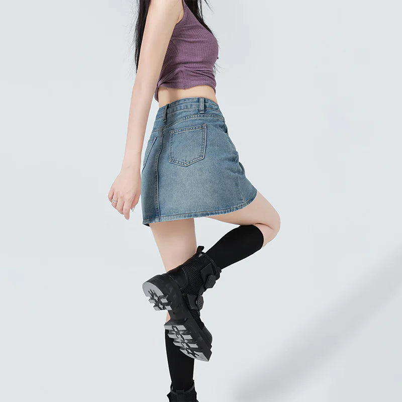High-Rise A-Line Denim Skirt
