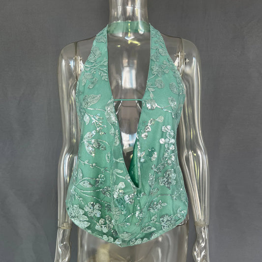 Glam Sequin V-neck Blouse