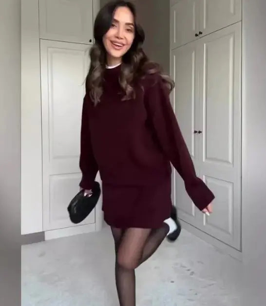 Chic College Knit Skirt Set