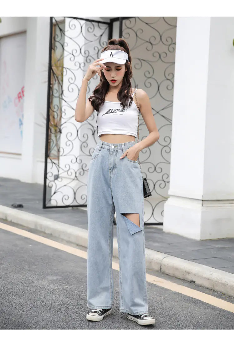 Chic High-Waist Ripped Denim for Women