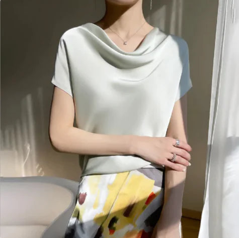 Satin Silk Short-Sleeve Blouse